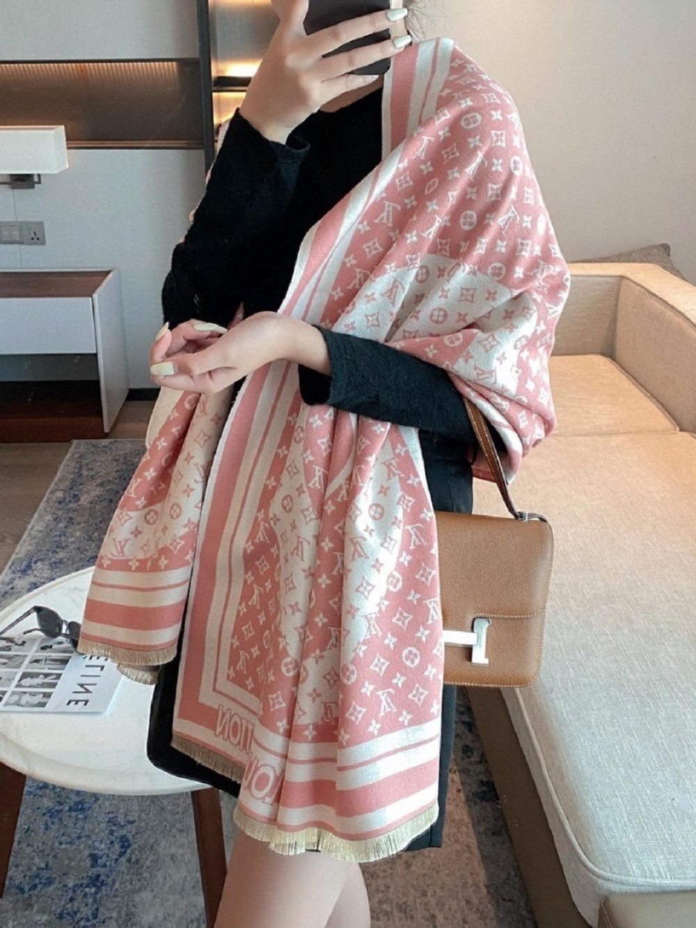 Luxury Pink & White Shawl Wrap